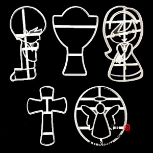 CORTANTE RELIGIOSO BAUTISMO COMUNION SET X 5 DE PLASTICO X 1